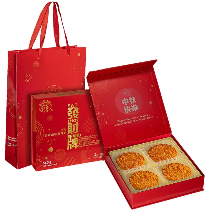 Fat Choy White Lotus Seed Paste with Single Yolk Mooncake, 3 × (4 × 160 g)