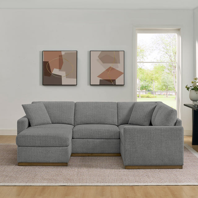 Henredon 3-piece Fabric Sectional with Ottoman and Wood Base K5