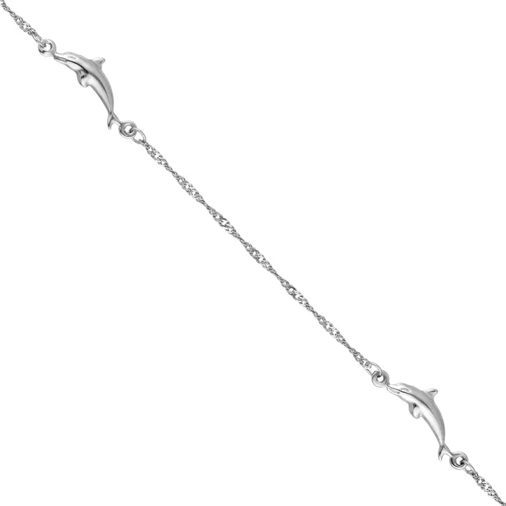 Adjustable Dolphin Anklet in White Gold