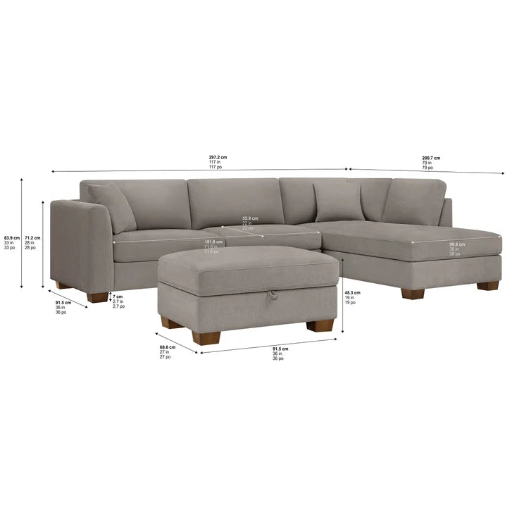 Thomasville Walsen 3-piece Fabric Sectional with Storage Ottoman