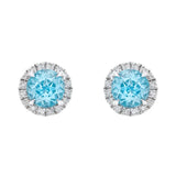 Round Cut Swiss Blue Topaz and Diamond Earrings (0.15 ctw)