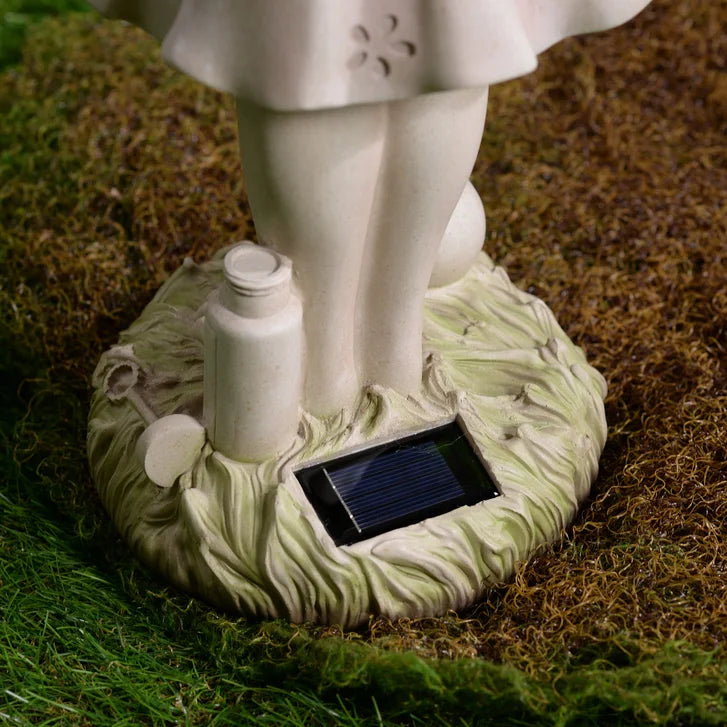 Girl Holding Bubble Lighted Garden Statue Solar Powered LEDs