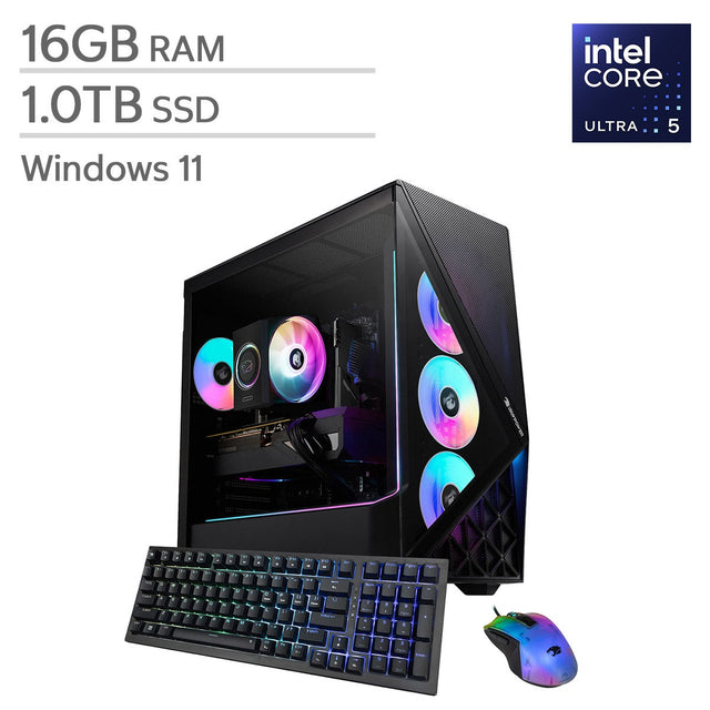 iBUYPOWER Gaming Desktop, Intel Core Ultra 5 225F - 16GB RAM, 1TB SSD, Intel Arc B570 J2
