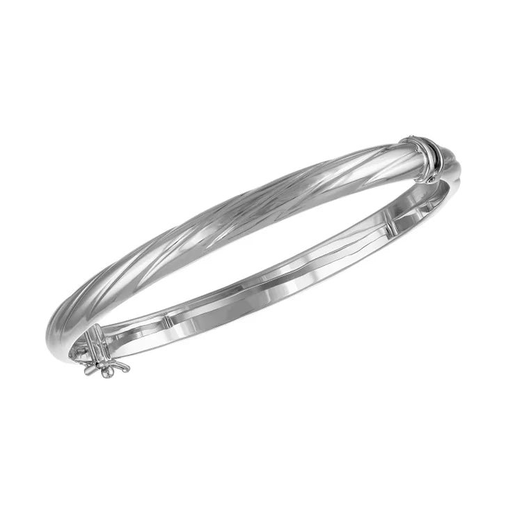 Twisted Hinge Bangle Bracelet in White Gold