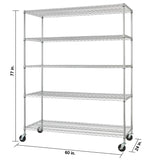 TRINITY 5-Tier Chrome Wire Shelving Rack With Wheels, 60" x 24" x 72"