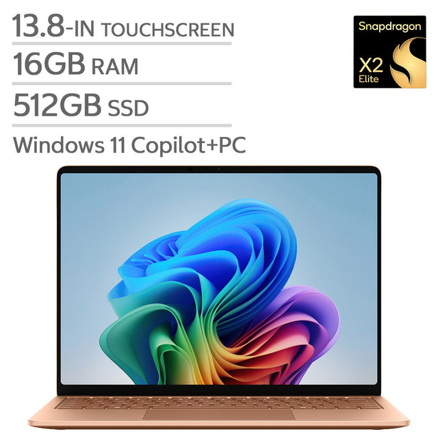 Microsoft Surface 13.8-in. Copilot+ PC Touchscreen Laptop, Qualcomm Snapdragon X2 Elite - 16GB RAM, 512 SSD - Dune R8