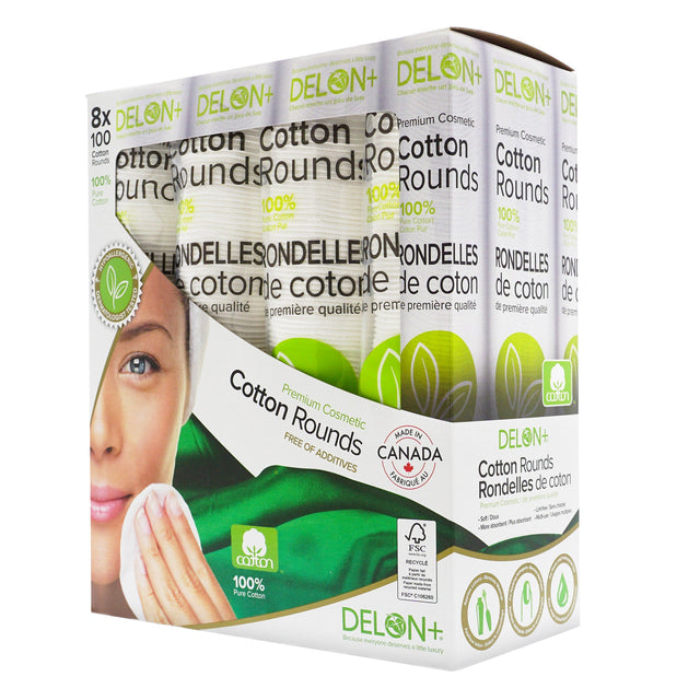 Delon Premium Cosmetic Cotton Rounds, 8-pack of 100 O8