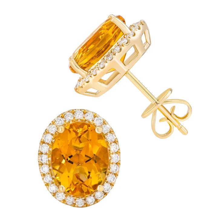 Oval Cut Citrine and Diamond Earrings (0.28 ctw)