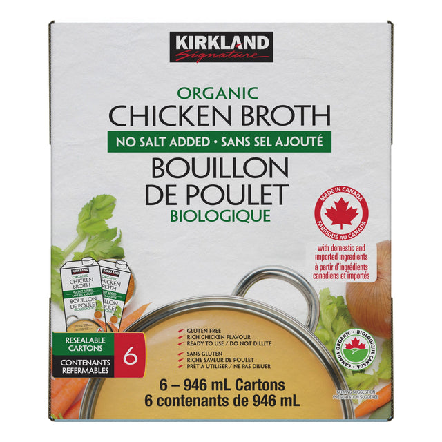 Kirkland Signature Organic Chicken Broth, 6 x 946 mL K7