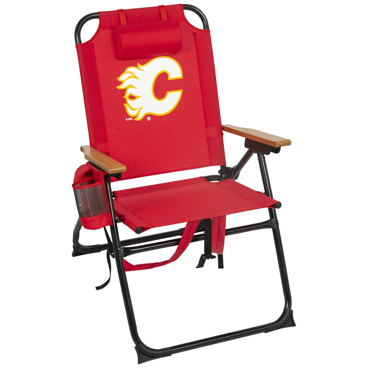 NHL 4-Position Folding Chair With Wood Arms
