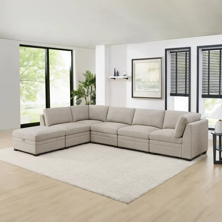 Thomasville Tisdale 6-piece Fabric Sectional with Storage Ottoman