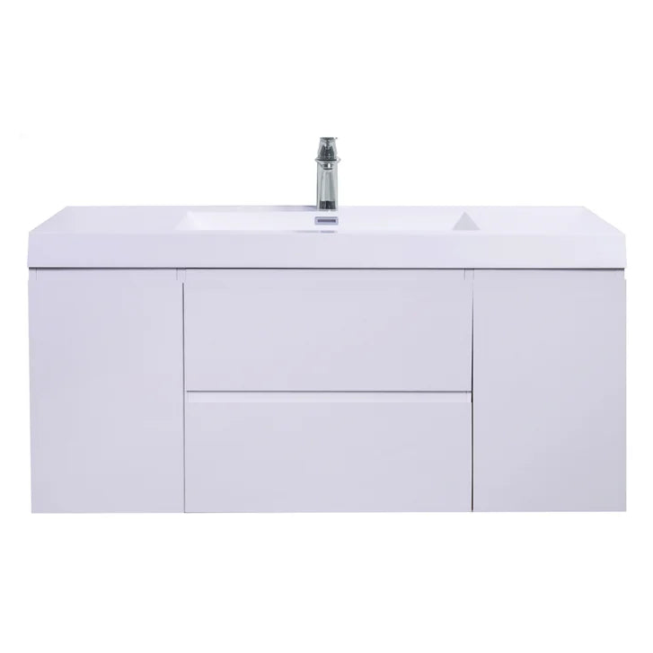 SERA CAPRI Glossy White Wall-Hung Vanity with Glossy White Polymarble Countertop