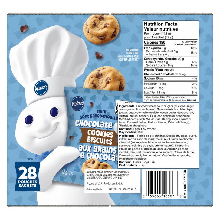 Pillsbury Mini Chocolate Chip Cookies, 28 × 42 g