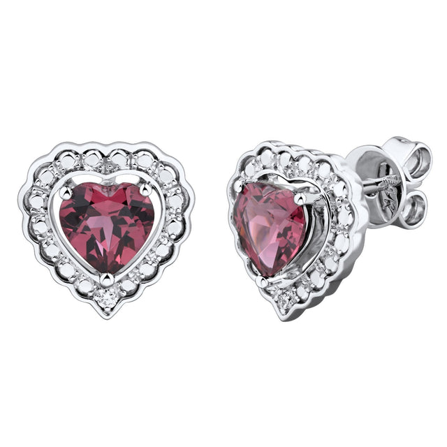 Heart Shaped Rhodolite Garnet and Diamond Earrings (0.01 ctw) C6