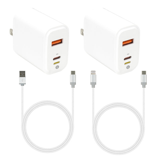 Amaze 30W Lightning 3-port Wall Charger and USB-C Cable Bundle W1