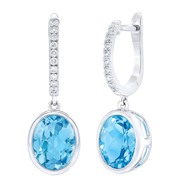 Oval Cut Swiss Blue Topaz and Diamond Earrings (0.16 ctw) R2