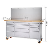 Trinity 72 in. Stainless-steel Rolling Workbench with Pegboard