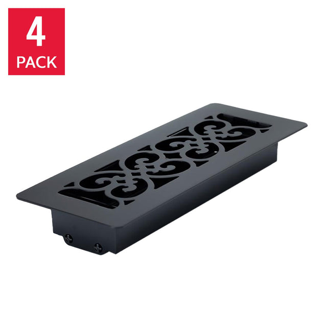 Manor House Black Low Profile Scroll Design Floor Registers, 4-pack G3