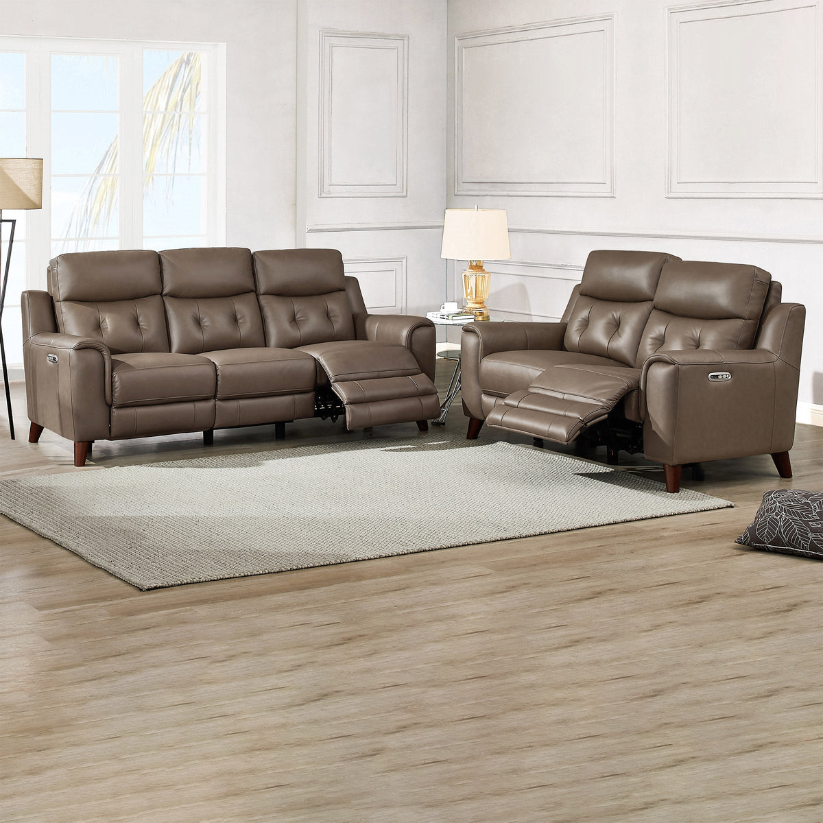 Prospera Home Malibu Modern Top Grain Leather Power Reclining Sofa and Loveseat with Power Headrest