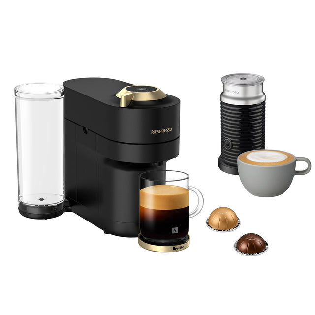 Nespresso Vertuo Pop+ Deluxe Coffee and Espresso Machine by Breville with Aeroccino with $25 Nespresso Coffee Credit, Matte Black and Gold G5