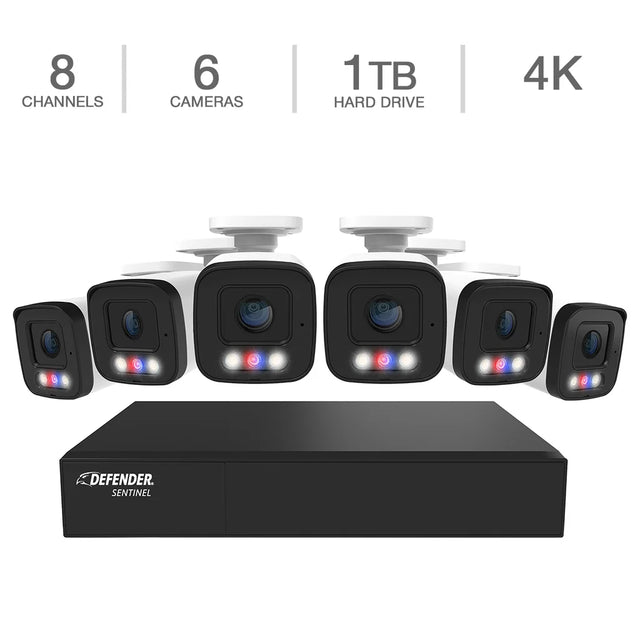 Defender AI POWERED Sentinel 4K Ultra HD Wired 8 Channel PoE NVR Security System with 6 Metal Cameras with 1 TB HDD N2