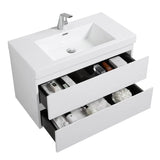 SERA CAPRI Glossy White Wall-Hung Vanity with Glossy White Polymarble Countertop