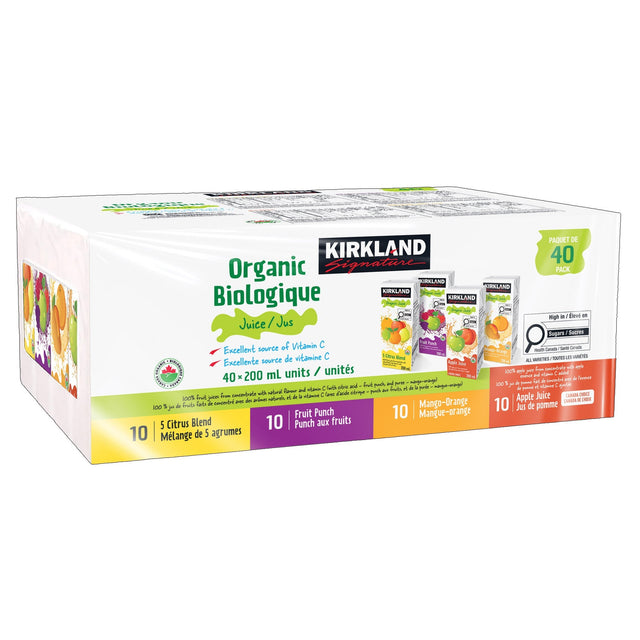 Kirkland Signature Organic Juice Assorted Flavours, 40 x 200 mL T2
