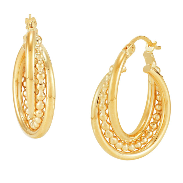Hoop Earrings with Bead Tubing in Yellow Gold R4