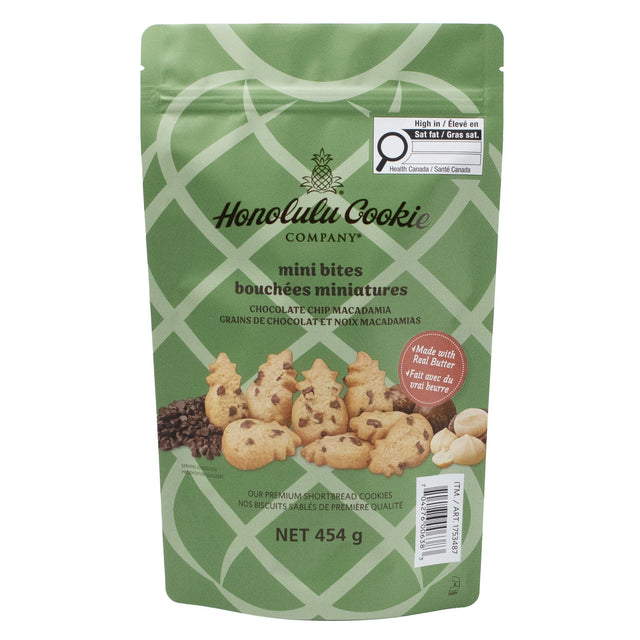 Honolulu Cookie Company Mini Bites Chocolate Chip Macadamia Shortbread Cookies, 454 g U5