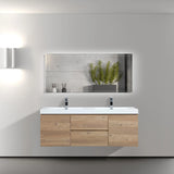 SERA CAPRI Textured Oak Finish Wall-Hung Vanity with Glossy White Polymarble Countertop