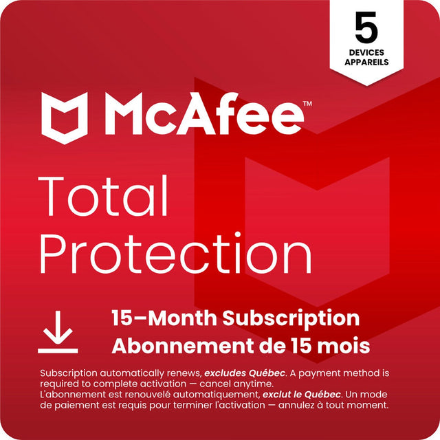 McAfee Total Protection, up to 5 Devices, 15-Month Subscription - Digital Download E4