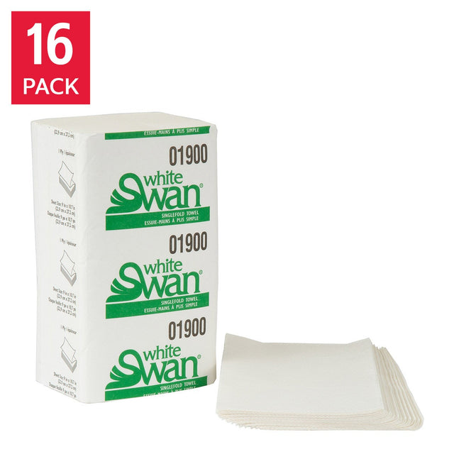 White Swan Singlefold White Paper Towels - 16 packs x 250 sheets W4