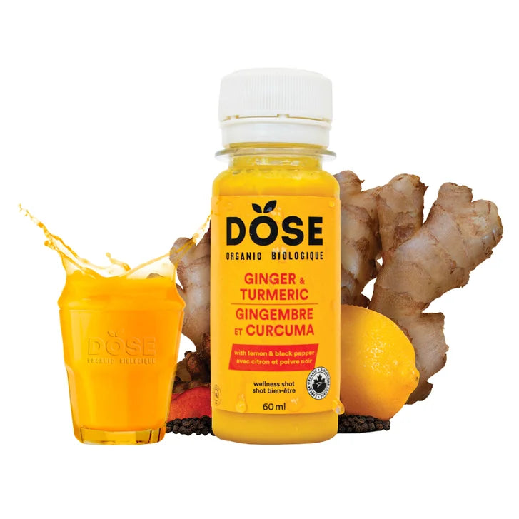 DOSE Organic Ginger & Turmeric Daily Booster Shots 60 mL (2 fl oz) × 48 bottles