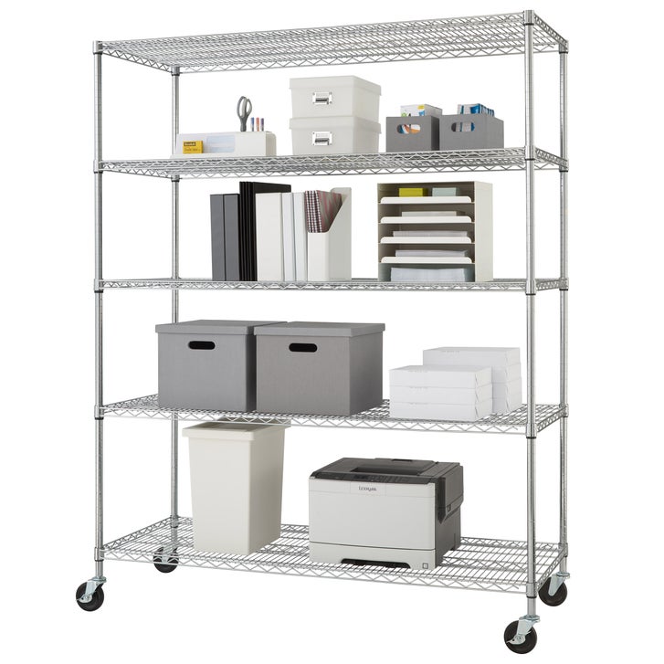 TRINITY 5-Tier Chrome Wire Shelving Rack With Wheels, 60" x 24" x 72"