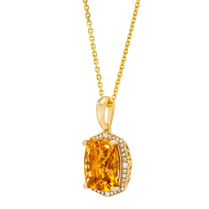 Cushion Cut Citrine and Diamond Pendant (0.13 ctw)