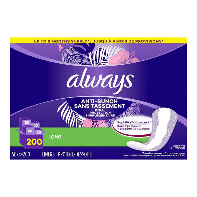 Always Anti-Bunch Xtra Protection Daily Liners Long, 200-count Q5