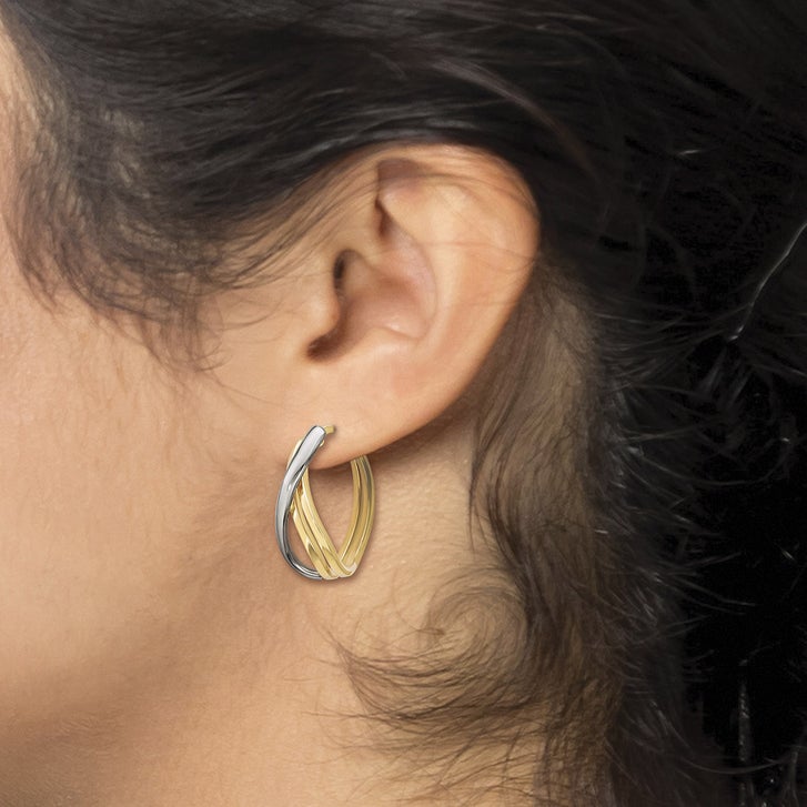 High Polish Oval Hoop Earrings in Two-Tone Gold