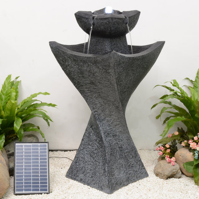 Solar Powered Contemporary Pedestal Fountain with White LED Z8