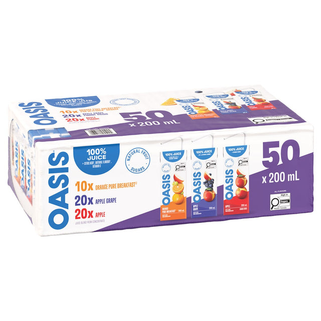 Oasis 100% Juice Blend Assorted Flavours, 50 x 200 mL R4