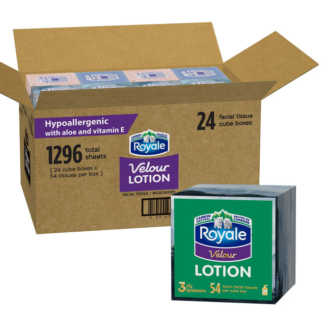 Royale Velour Lotion Facial Tissues, 24 Cube Boxes, 54 Sheets Per Box S3