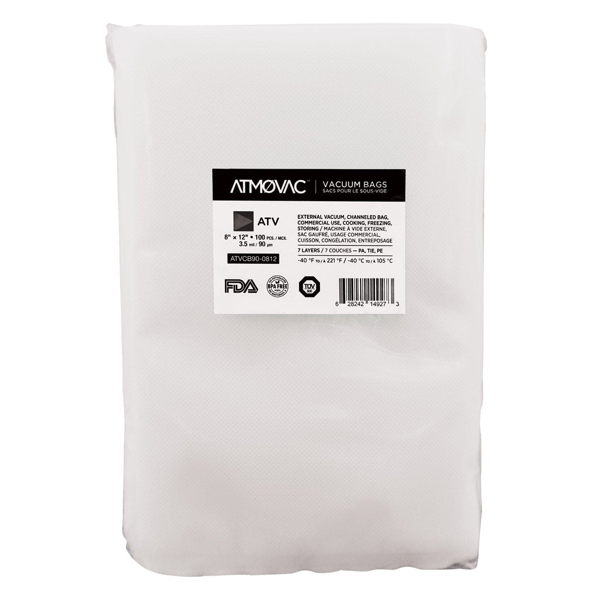 ATMOVAC ATV Series Channeled Bags for Vacuum Sealer 20.32 cm x 30.48 cm (8 in. x 12 in.), Pack of 100