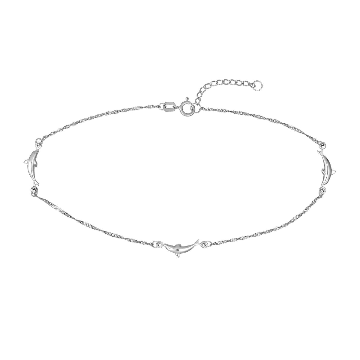 Adjustable Dolphin Anklet in White Gold