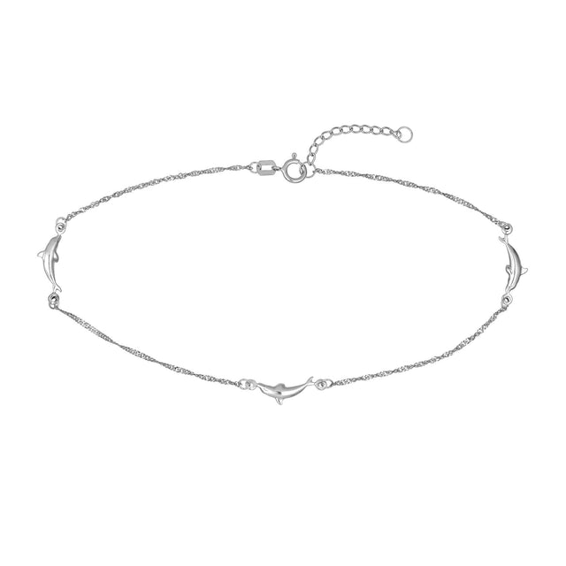 Adjustable Dolphin Anklet in White Gold H0