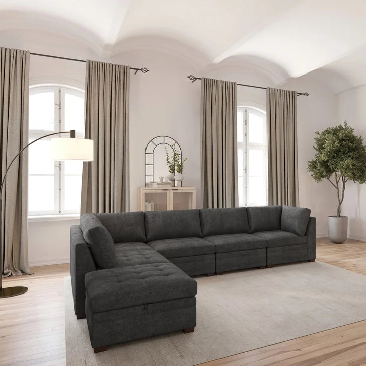 Thomasville Tisdale Tufted 6-piece Fabric Sectional with Storage Ottoman