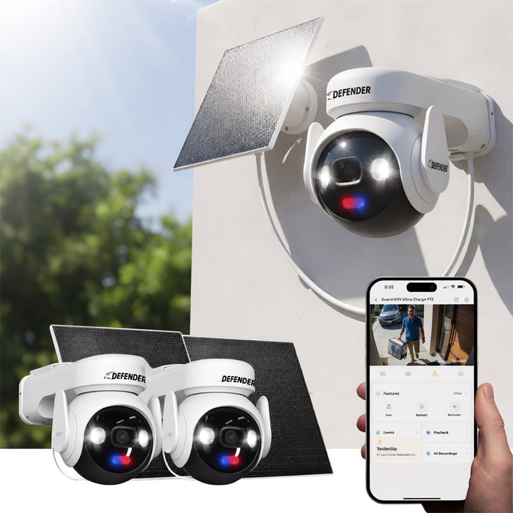 Defender AI POWERED Solar Guard Ultra-Charge 4K PTZ Wireless Security Camera with 5W Solar Panel, 2-pack
