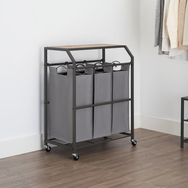Trinity 3-bag Laundry Cart with Flip Top B2