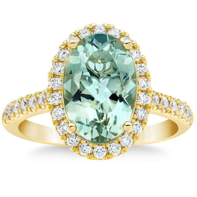 Oval Cut Green Quartz and Diamond Ring (0.40 ctw) M8