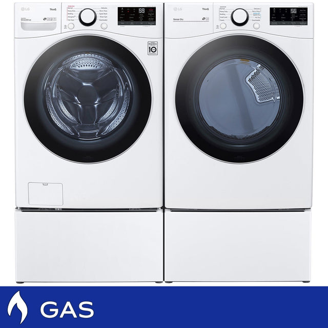 LG Laundry Bundle 5.2 cu ft. Front Load Washer and 7.4 cu ft. Gas Dryer and with 1.0 cu ft. SideKick Washer and Laundry Pedestal P4