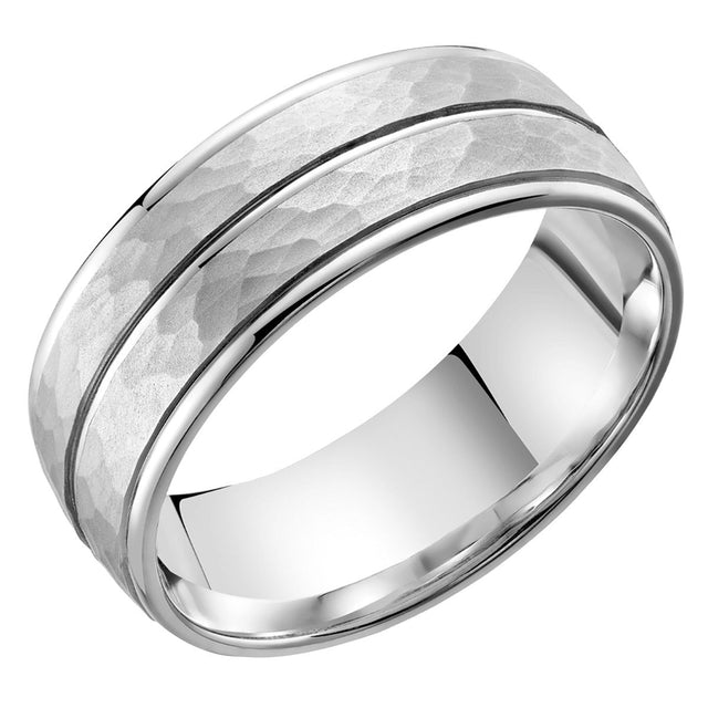 Hammered Look White Gold Unisex Band V6