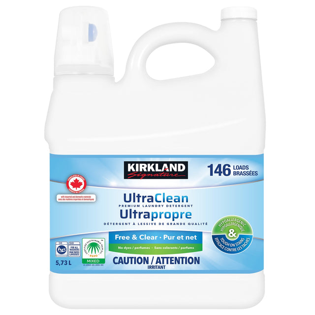 Kirkland Signature Free and Clear Ultra Clean Liquid Laundry Detergent, 146 Wash Loads Y5